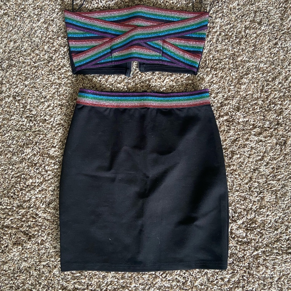 by the way. Black Skirt Set with Colorful Stripes